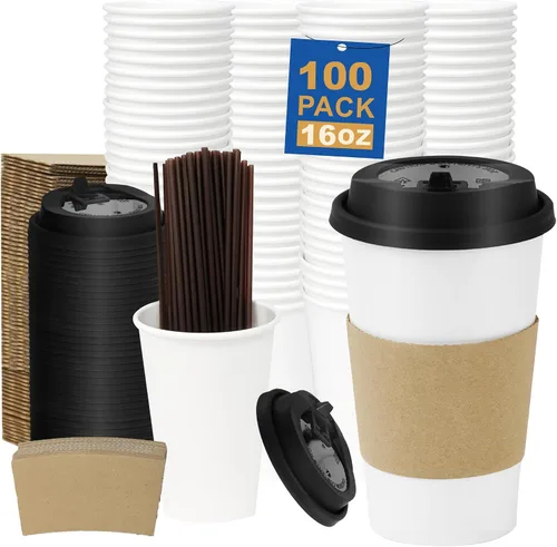 Vista 61 de Paquete de 100 tazas de café desechables de 8 onzas, tazas de papel desechables de color marrón a granel, tazas de café para té caliente, chocolate
