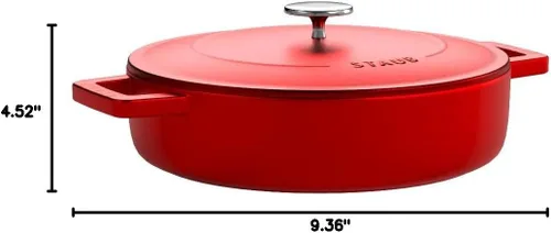 Vista 5 de Staub 40511-475 Sartén para saltear Braiser, cereza, 9.4 pulgadas (9.4 in), doble mano, olla esmaltada fundida, tipo poco profundo, Sukiyaki