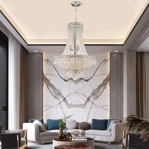 Vista 2 de TFCFL Candelabro de cristal de lujo moderno con 12 luces, acabado dorado, clásico imperio K9, lámpara de techo de cristal, montaje empotrado