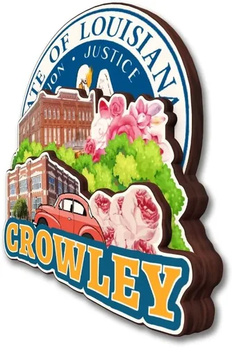 Vista 3 de Crowley Louisiana USA America - Imán de madera para nevera, colección de madera 3D, hecho a mano, recuerdos de la ciudad, imán para nevera