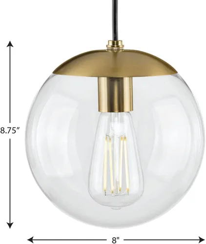 Vista 8 de Progress Lighting Atwell Collection - Lámpara colgante colgante moderna con forma de globo de cristal transparente de bronce cepillado