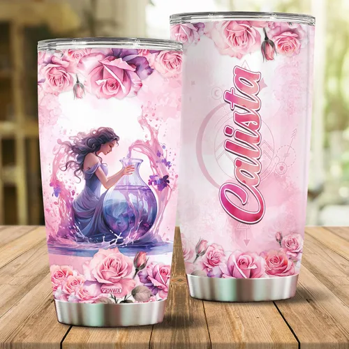 Vista 2 de Regalos personalizados del zodiaco de acuario para mujeres, vaso de café de 20 onzas de acero inoxidable con tapa, regalo para esposa, hija