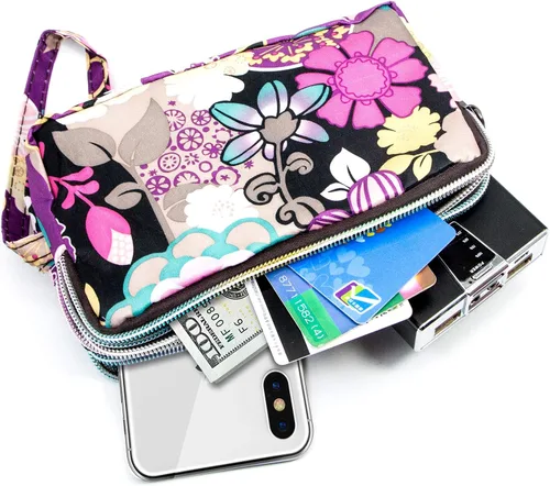 Vista 2 de BIAOTIE Cartera de pulsera de gran capacidad, Bolso de mano de nailon impreso impermeable para mujer