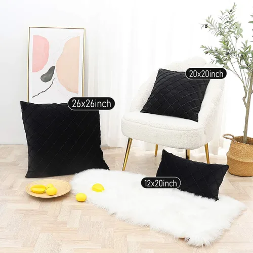 Vista 4 de PLWORLD Funda de almohada lumbar negra de 12 x 20 pulgadas, funda de cojín plisada de terciopelo, solo 1 funda, sin relleno