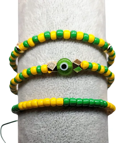 Vista 39 de Hecho a mano contra el mal de ojo orishas joyería de protección Ilde elástico elástico ajustable con cuentas unisex amuleto pulsera conjunto