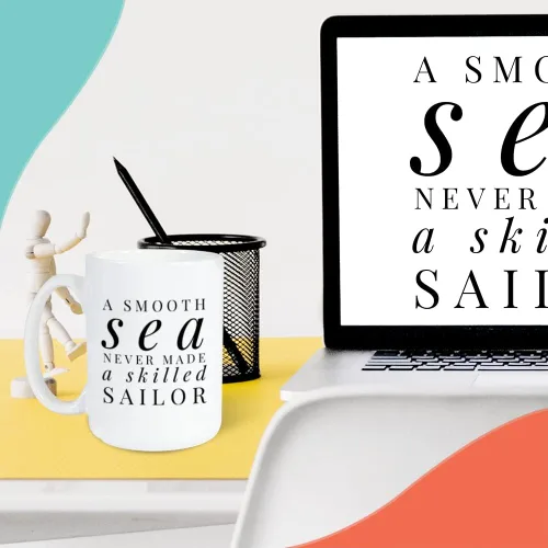 Vista 6 de Sailor - Taza de café de 15 onzas, «A Smooth Sea Never Made a Skilled Sailor»