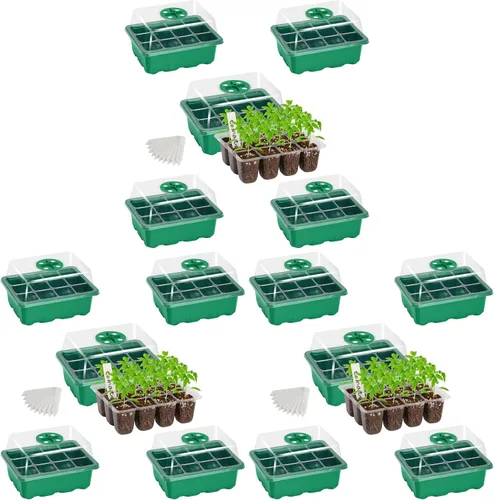 Vista 14 de Bonviee Paquete de 5 bandejas de inicio de semillas, kit de iniciación de plantas con cúpula de humedad ajustable y base de invernadero para Negro