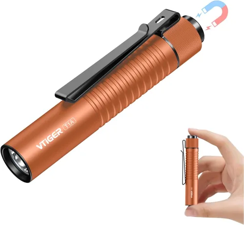 Vista 8 de VTIGER T1A Mini Linterna EDC de Bolsillo con Clip, 1300 Lúmenes Linterna Compacta AA Recargable LED Pequeña, Interruptor de Cola Súper Brillante