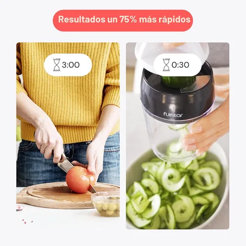 Vista 3 de Fullstar - Espiralizador y cortador de verduras con cuchillas de acero inoxidable afiladas, espiralizador para fideos de verduras, espiralizador