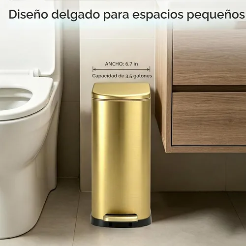 Vista 6 de ELPHECO Basurero de baño con tapa de cierre suave, 3.5 galones / 13.5 litros de acero inoxidable con cubo interior extraíble, papelera para baño