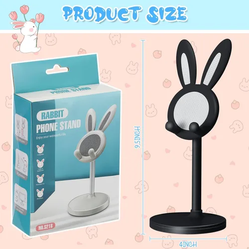 Vista 7 de Kathfly Paquete de 2 bonitos soportes para teléfono, soporte ajustable para teléfono de conejito para escritorio, soporte Kawaii, accesorios