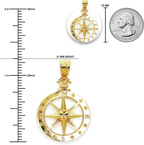 Vista 3 de Charm America - Charm de brújula de oro - Oro macizo de 10 quilates, Oro macizo de 10 quilates, No es una piedra preciosa