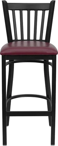Vista 6 de Flash Furniture HERCULES Series Taburete de bar de metal con respaldo vertical negro para restaurante – asiento de vinilo burdeos