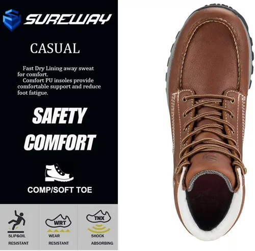Vista 11 de SUREWAY Men's Lightweight Casual Soft Toe Work Boot - Moc Toe, Men's Construction Industry Safety Wedge Work Boot/Shoe - Black, Comfort Insole