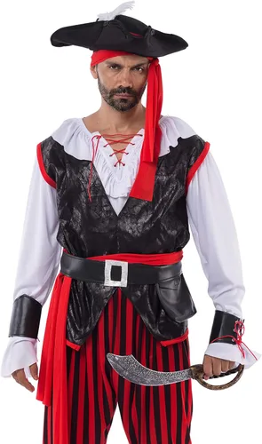 Vista 4 de Spooktacular Creations Disfraz de pirata para hombre, juego de capitán de mar para adultos, para fiesta de disfraces de Halloween, Rojo