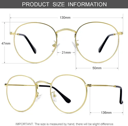 Vista 6 de Gleyemor Lentes transparentes para mujeres y hombres, lentes faciales falsos con marco de metal redondo clásico