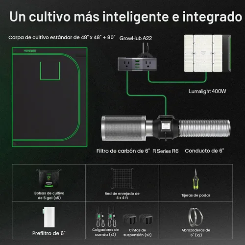 Vista 8 de VIVOSUN 4x4 crece el kit 400W LED crece la luz WiFi Control A22 crece el Ventilación automática, luz LED de espectro completo, controlador