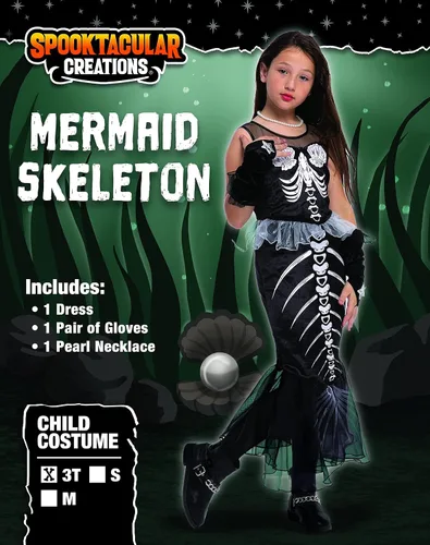 Vista 2 de Spooktacular Creations Disfraz de esqueleto de sirena de Halloween para niños