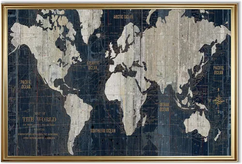 Vista 6 de Lienzo enmarcado para pared, diseño de mapa del viejo mundo azul