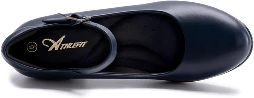Vista 4 de Athlefit Zapatos de tacón grueso Mary Jane para mujer, zapatos de tacón bajo cerrados con punta redonda, cómodos zapatos de vestir de boda
