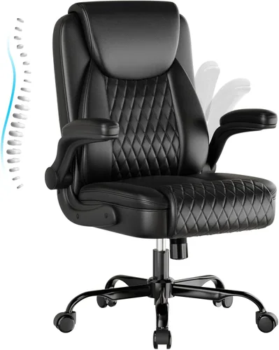 Vista 9 de COMHOMA Comfy Silla de oficina, silla de escritorio para el hogar con reposabrazos abatibles y respaldo ergonómico, silla ejecutiva de piel