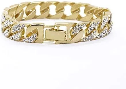 Vista 9 de Brazalete cubano con reloj oblongo destellos brillantes 8475BC reloj hip hop cubano