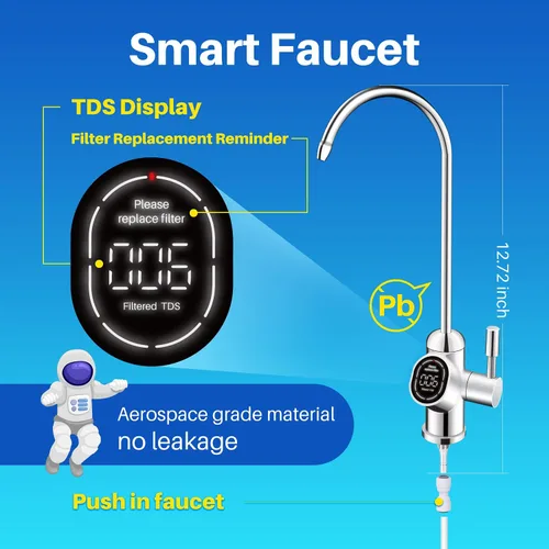 Vista 5 de ICEPURE Sistema de ósmosis inversa debajo del fregadero, 600 GPD, 1.5:1 puro para drenar, reducción TDS, grifo inteligente, lectura TDS en tiempo