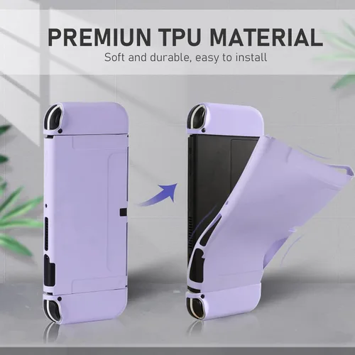 Vista 7 de Funda acoplable para Nintendo Switch OLED modelo 2021, funda protectora de TPU suave para consola Switch OLED con 2 piezas de agarre para pulgar