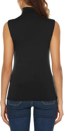 Vista 3 de URRU Camiseta sin mangas para mujer, ajustada, cuello alto, suave, básica, elástica, tallas S-XXL