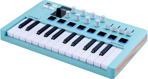 Vista 2 de Arturia MiniLab Controlador de teclado MIDI USB de 3 a 25 teclas con 8 almohadillas de batería multicolor, 8 perillas y software de producción