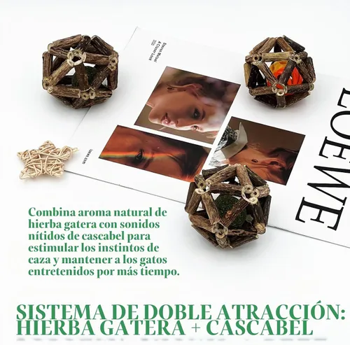 Vista 5 de Juego de juguetes masticables naturales de hierba gatera de 3 piezas para gatos y gatitos de interior, juguete de limpieza de dientes