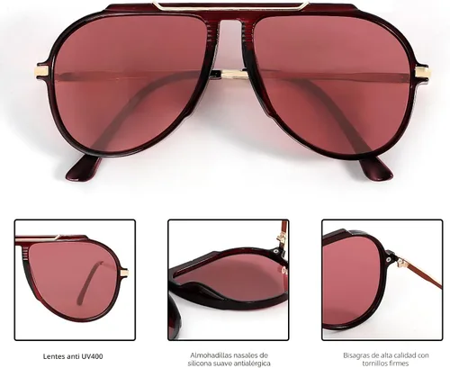 Vista 4 de GUVIVI Gafas de sol de aviador de gran tamaño para mujeres y hombres, estilo retro de los años 70, lentes de sol de metal dorado sin enredos