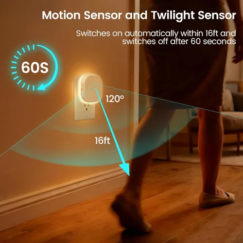 Vista 2 de Luz nocturna LED retroiluminada con sensor de movimiento y sensor de atardecer a amanecer, luz nocturna blanca cálida suave de 2700 K con brillo
