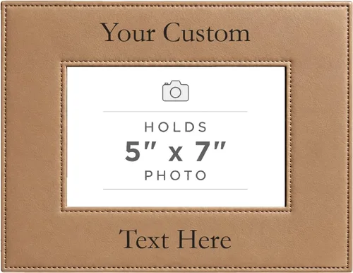 Vista 32 de Marco de fotos de piel sintética de cuero sintético grabado para añadir tu texto personalizado para colgar o en la mesa, marco de fotos familiares