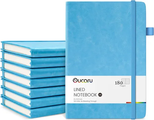 Vista 11 de Oucaru Cuaderno rayado, paquete de 8, 180 páginas, diarios A5 para escribir, papel grueso de 100 GSM, cuadernos pequeños diarios para mujeres