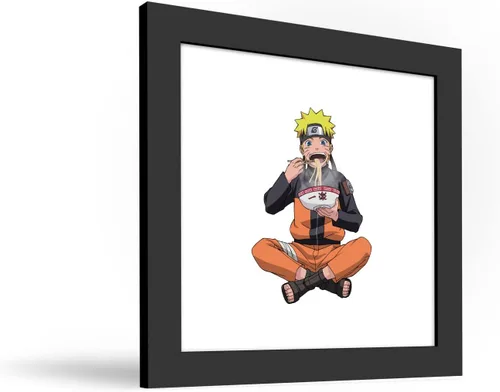 Vista 2 de Gallery Pops Naruto Shippuden - Arte de pared de Naruto Uzumaki comiendo fideos, versión enmarcada negra, 12 x 12 pulgadas