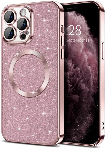 Vista 22 de Hython para iPhone 16 Funda con chispas brillantes, fundas transparentes magnéticas con protector de lente de cámara [Compatible con MagSafe]