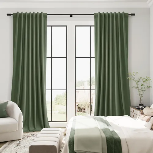 Vista 93 de Guken Cortinas opacas de lino, 2 paneles rústicos, elegantes, 100% opacas, con aislamiento térmico, banda de ganchos y trabilla trasera, 52 x 84