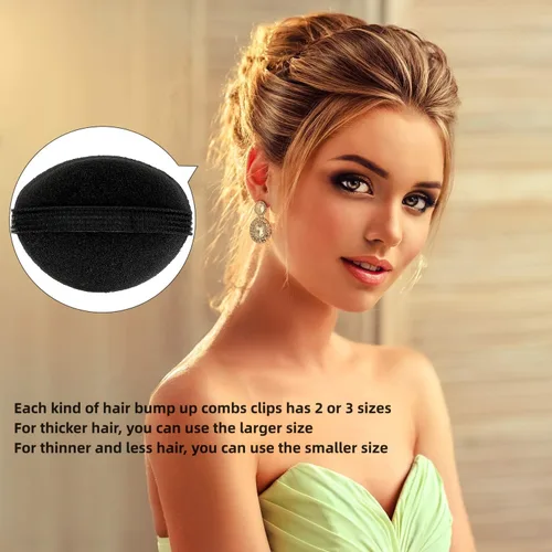 Vista 3 de 11 piezas de esponjas para dar volumen al cabello, bases de esponja para peinados con bulto, accesorios para insertar y dar estilo, peines, clips