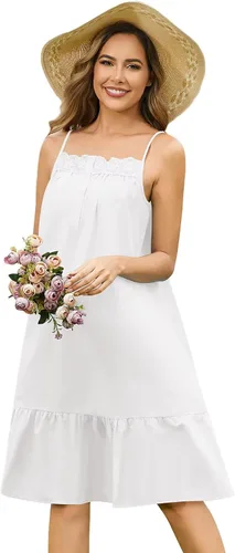Vista 24 de YOZLY - Camisones de algodón sin mangas para mujer, camisón de tanque de noche con bolsillos A-Solid Blanco