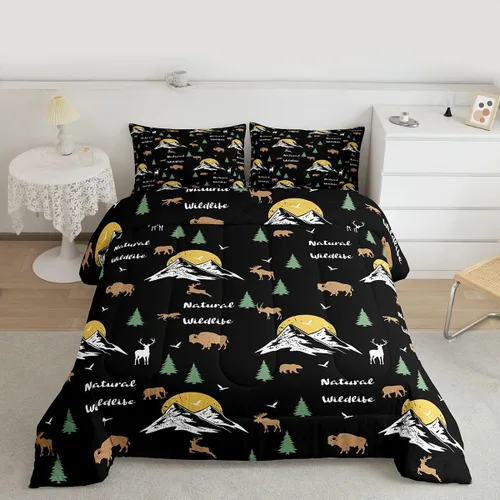 Vista 3 de Erosebridal Happy Camping - Edredón tamaño individual para niños, juego de ropa de cama de animales del bosque del bosque para bebés, niños y niñas