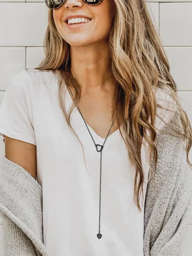 Vista 2 de FOCALOOK Lariat Y-Necklaces Long Necklaces for Women Long Black Necklaces Gold Necklaces for Women Drop Heart Necklaces for Women Front