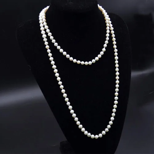 Vista 4 de JKJF Collar de perlas de los años 20, collar largo de perlas de imitación de moda, collar largo de cuentas de aleta, collar retro para mujeres
