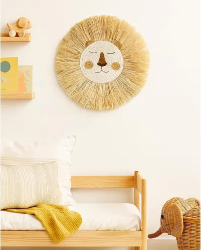 Vista 3 de Decoración de pared de león para habitación de bebé, decoración de pared de hilo de algodón tejida con cabeza de animal para colgar