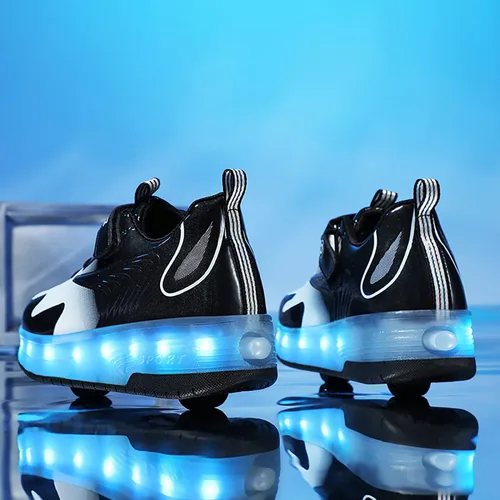 Vista 4 de HHSTS Zapatos para niños con ruedas, zapatos de color de luz LED, patines brillantes, zapatos de patinaje, regalos simples para niños y niñas
