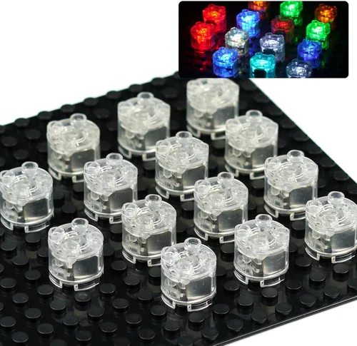 Vista 8 de Pamvava Paquete de accesorios de kits de ladrillos iluminados, 14 piezas de bloques de construcción LED transparentes clásicos de 2 x 2, compatibles