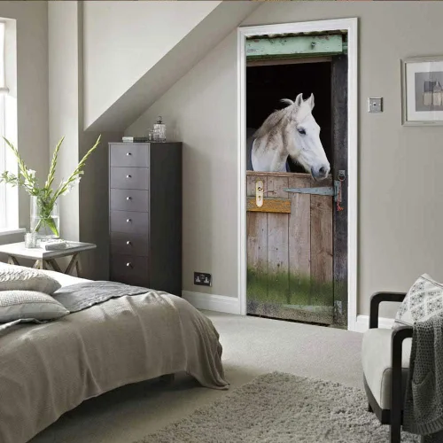 Vista 106 de Calcomanías 3D para puerta, murales para despegar y pegar, papel tapiz de caballo, calcomanías autoadhesivas extraíbles de PVC, impermeable, póster