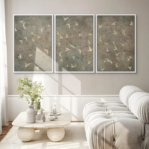 Vista 497 de SIGNWIN Lienzo enmarcado para pared, juego de arte pastel con cadena montañosa, bosque, niebla, naturaleza silvestre, ilustraciones modernas, arte