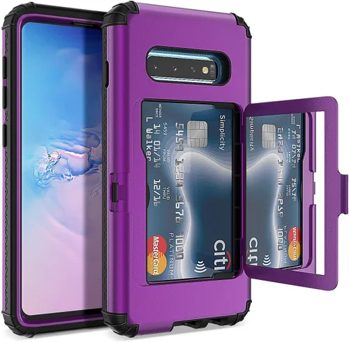 Vista 9 de WeLoveCase Funda tipo cartera para Galaxy S10 Defender con espejo oculto, tres capas a prueba de golpes, protección resistente, funda protectora