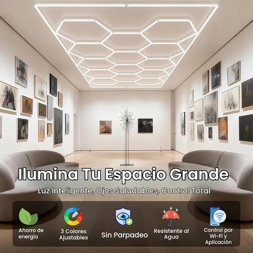 Vista 2 de Luces LED hexagonales, luces hexagonales regulables, 3 temperaturas de color 6500 K/4500 K/3000 K, luz hexagonal con interruptor inteligente WiFi